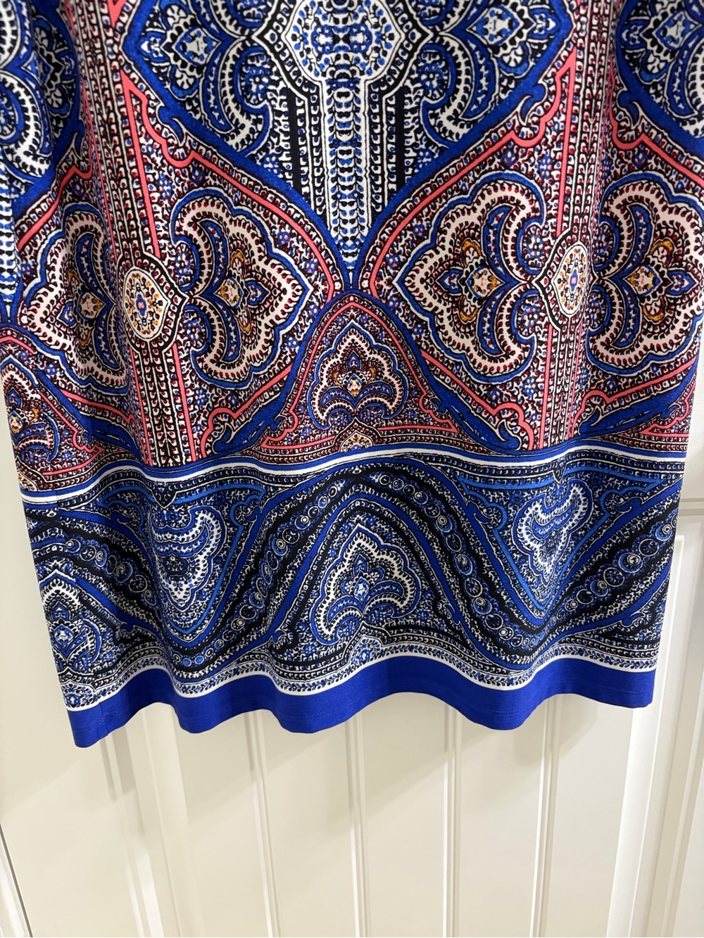 London Times Blue Red Paisley 3/4 Sleeve Shift Dress 12 Geometric Mediterranean - Picture 4 of 7